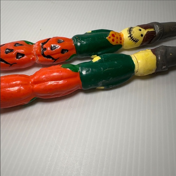 Vtg Halloween Candles Scarecrow w/pumpkins 10" Tapers 90's Pre-owned Unburned - Picture 7 of 11